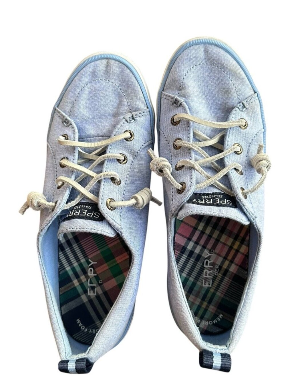 Sperry Top Sider Crest Vibe Linen Blue Canvas Sneakers size 6